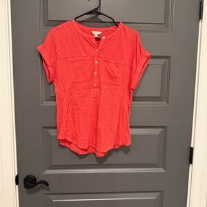 Lucky Brand Coral Button-Up Short Sleeve Blouse Size S